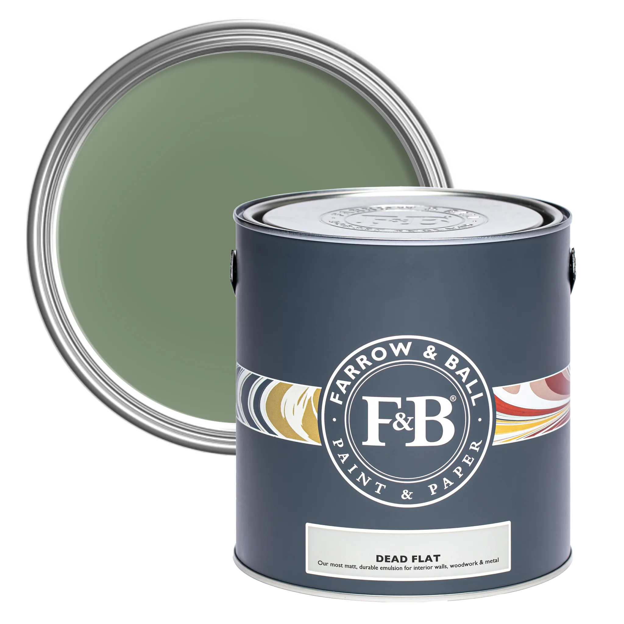 Farrow & Ball Dead Flat 2.5L, Calke Green No. 34, Ultra Matt Multi-Surface Paint